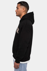 HEAVY OVERSIZE PRINT ON PRINT HOODIE BLACK