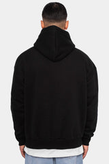 HEAVY OVERSIZE PRINT ON PRINT HOODIE BLACK
