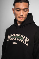 HEAVY OVERSIZE PRINT ON PRINT HOODIE BLACK