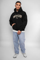 HEAVY OVERSIZE PRINT ON PRINT HOODIE BLACK