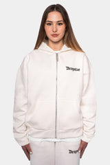 SUPER HEAVY OVERSIZE LOGO ZIP HOODIE CREAM WHITE